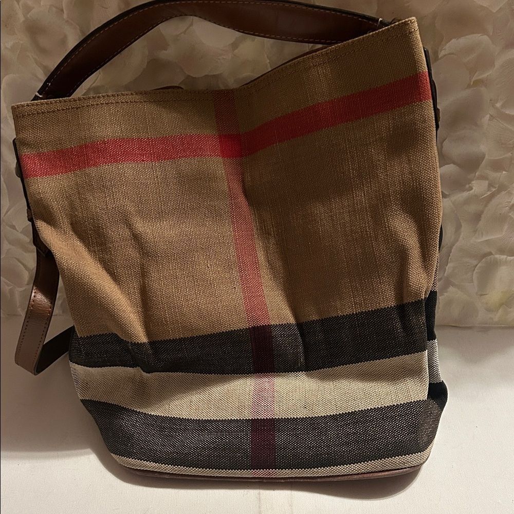 Burberry Tan and Red Checkered Tote
